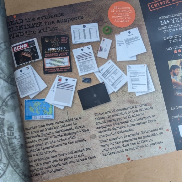 Cryptic Killers Murder at the Movie Theater, Case File Murder Mystery Game - Picture 2 of 3